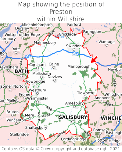 Map showing location of Preston within Wiltshire