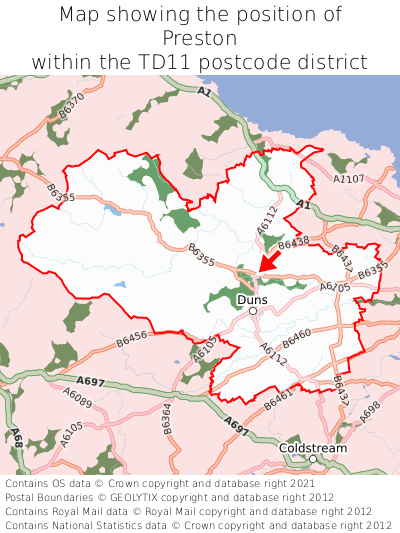 Map showing location of Preston within TD11