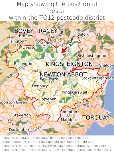 Map showing location of Preston within TQ12