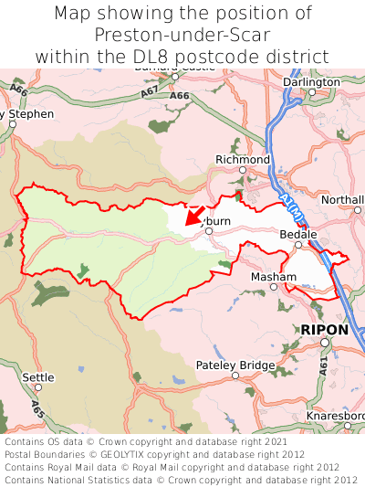 Map showing location of Preston-under-Scar within DL8