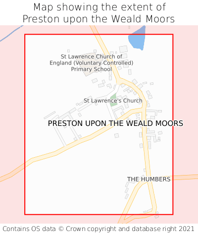 Map showing extent of Preston upon the Weald Moors as bounding box