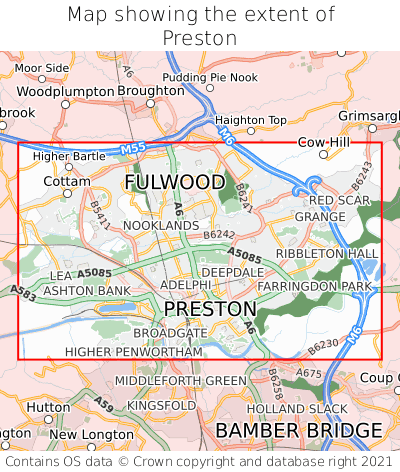 Map showing extent of Preston as bounding box