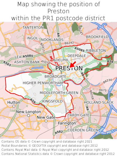 Map showing location of Preston within PR1