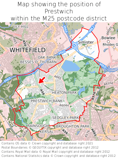 Map showing location of Prestwich within M25