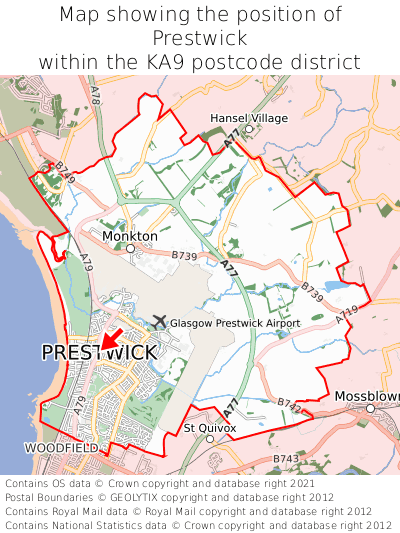 Map showing location of Prestwick within KA9