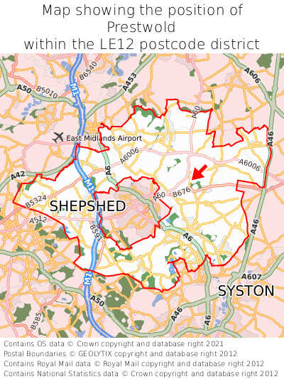 Map showing location of Prestwold within LE12
