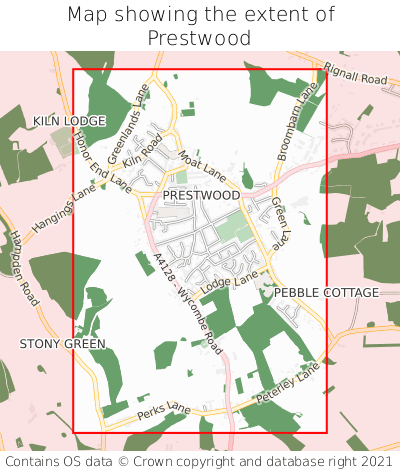 Map showing extent of Prestwood as bounding box