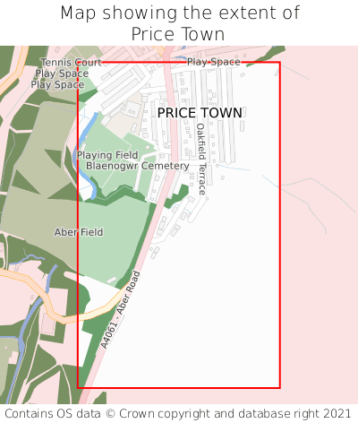 Map showing extent of Price Town as bounding box