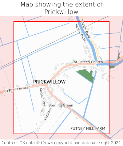 Map showing extent of Prickwillow as bounding box