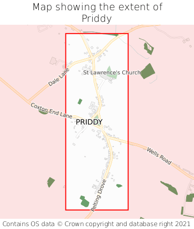 Map showing extent of Priddy as bounding box