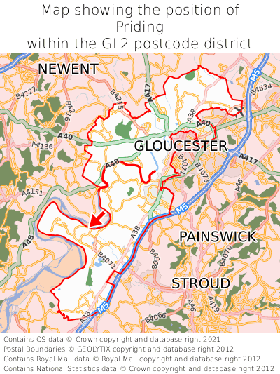 Map showing location of Priding within GL2