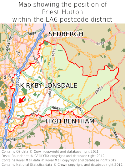 Map showing location of Priest Hutton within LA6