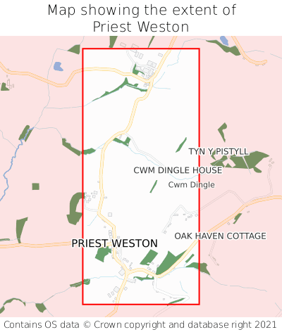 Map showing extent of Priest Weston as bounding box