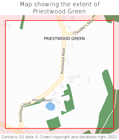 Map showing extent of Priestwood Green as bounding box