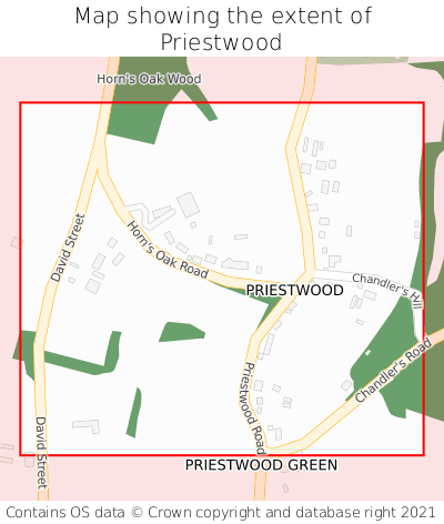 Map showing extent of Priestwood as bounding box