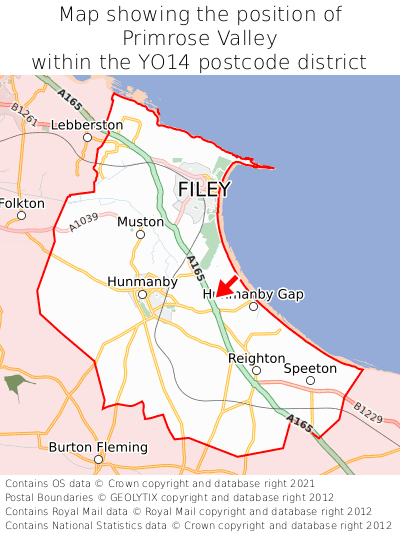 Map showing location of Primrose Valley within YO14