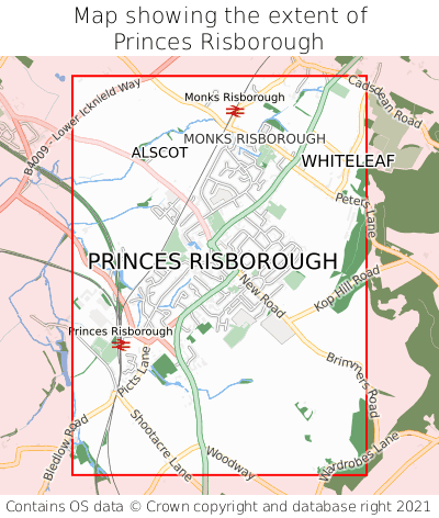 Map showing extent of Princes Risborough as bounding box