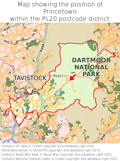 Map showing location of Princetown within PL20