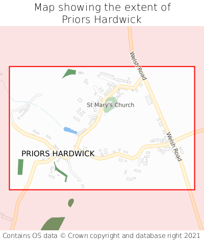 Map showing extent of Priors Hardwick as bounding box