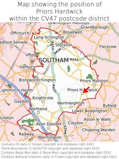 Map showing location of Priors Hardwick within CV47