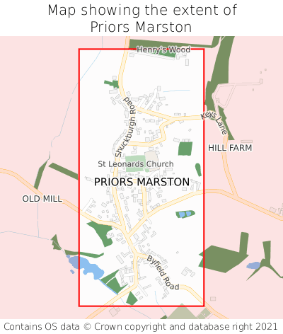 Map showing extent of Priors Marston as bounding box