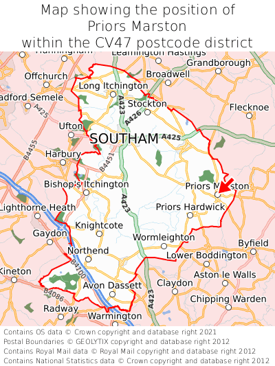 Map showing location of Priors Marston within CV47