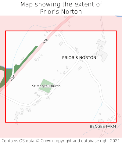 Map showing extent of Prior's Norton as bounding box