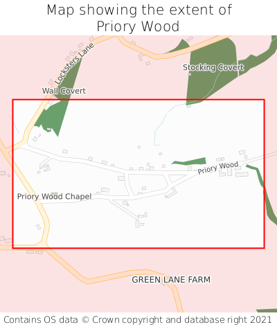 Map showing extent of Priory Wood as bounding box