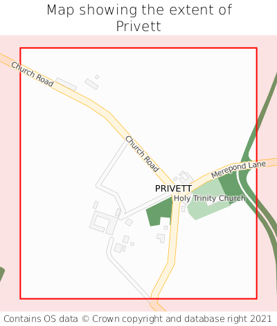 Map showing extent of Privett as bounding box