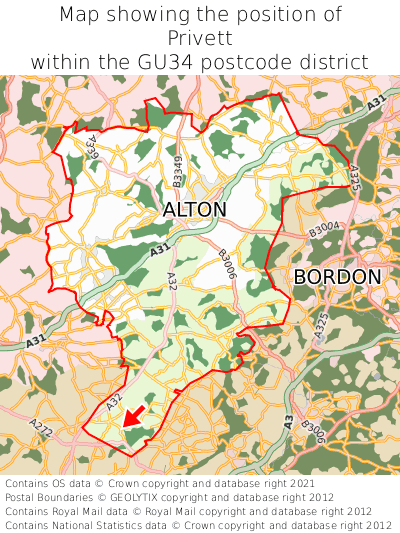 Map showing location of Privett within GU34