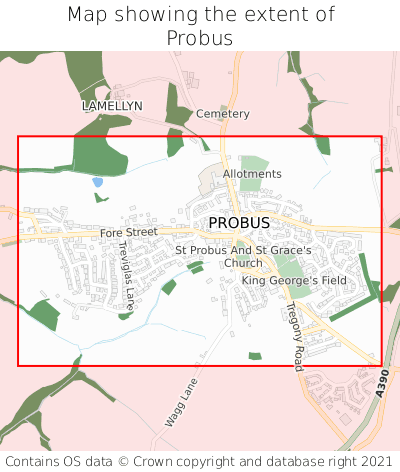 Map showing extent of Probus as bounding box