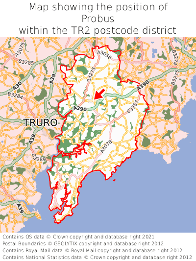 Map showing location of Probus within TR2