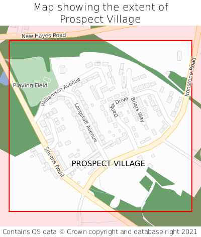 Map showing extent of Prospect Village as bounding box