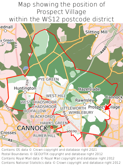 Map showing location of Prospect Village within WS12