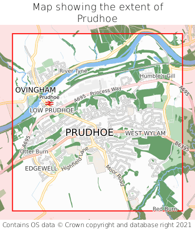 Map showing extent of Prudhoe as bounding box