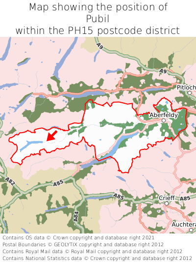 Map showing location of Pubil within PH15