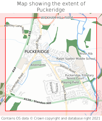 Map showing extent of Puckeridge as bounding box