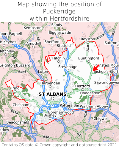 Map showing location of Puckeridge within Hertfordshire