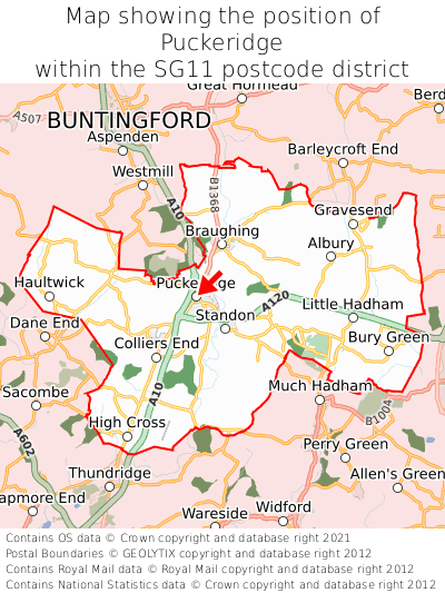 Map showing location of Puckeridge within SG11