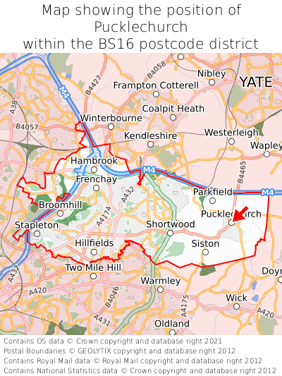 Map showing location of Pucklechurch within BS16