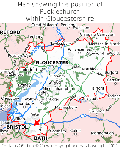 Map showing location of Pucklechurch within Gloucestershire