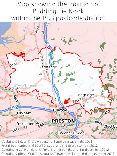 Map showing location of Pudding Pie Nook within PR3