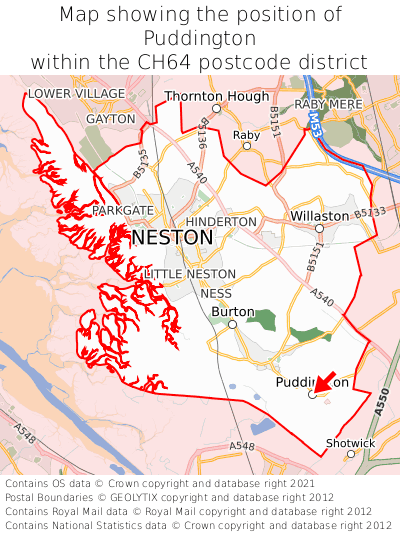 Map showing location of Puddington within CH64