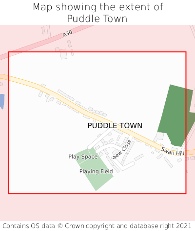 Map showing extent of Puddle Town as bounding box