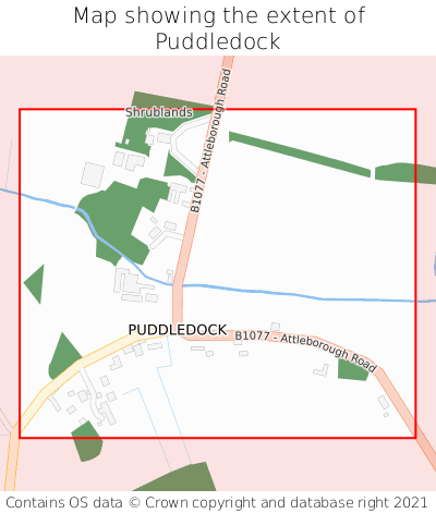 Map showing extent of Puddledock as bounding box