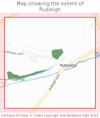 Map showing extent of Pudleigh as bounding box