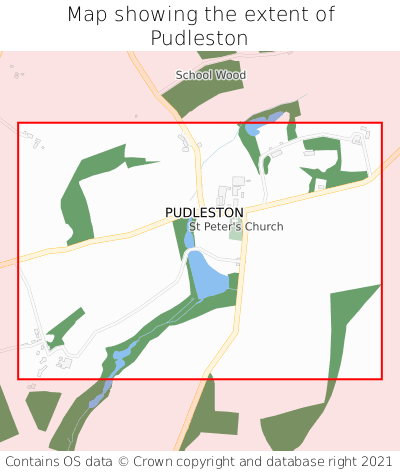 Map showing extent of Pudleston as bounding box