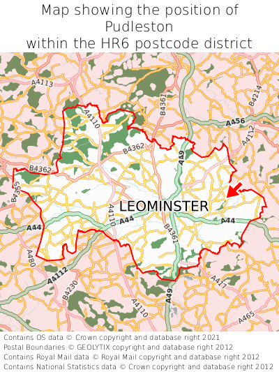 Map showing location of Pudleston within HR6