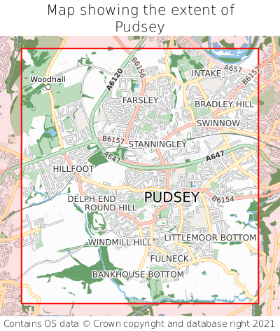 Map showing extent of Pudsey as bounding box
