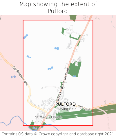 Map showing extent of Pulford as bounding box